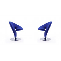 Manhattan Comfort 2-AC040-BL Curl Blue and Polished Chrome Wool Blend Swivel Accent Chair (Set of 2)